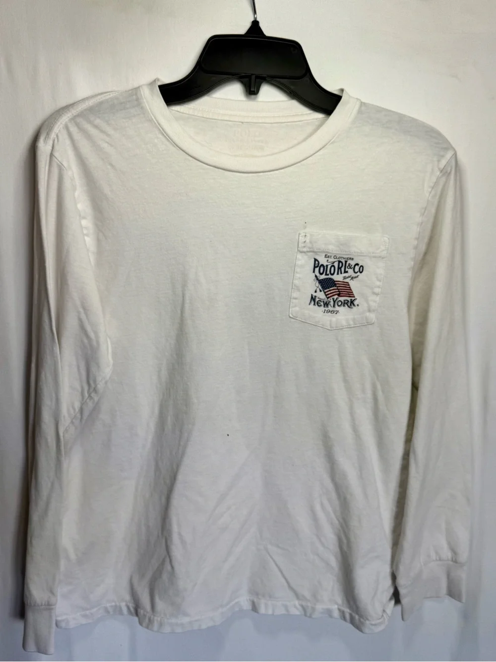 Polo by Ralph Lauren White Long-Sleeve Pocket Tee with Logo